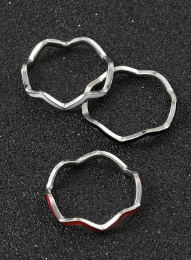 跨境热卖波浪几何钛钢尾戒