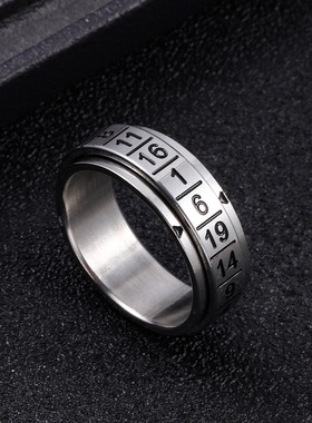 跨境简约钛钢数字戒指