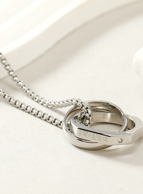 跨境不锈钢Love双环钛钢项链