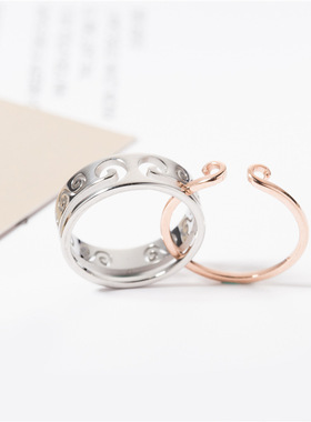 新款钛钢双色戒指女65