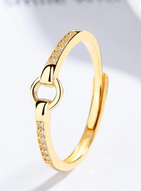 925银镶钻扣环戒指女闪钻圆环