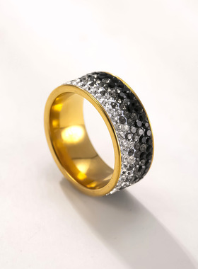 跨境新款五排彩钻渐变钛钢戒指