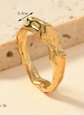 跨境朋克风钛钢凹凸纹理戒指