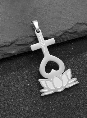 镂空爱心十字架不锈钢项链