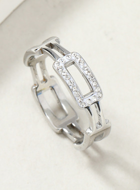 欧美轻奢方形镶钻钛钢戒指