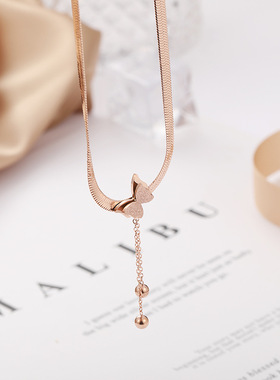 欧美钛钢蝴蝶流苏项链