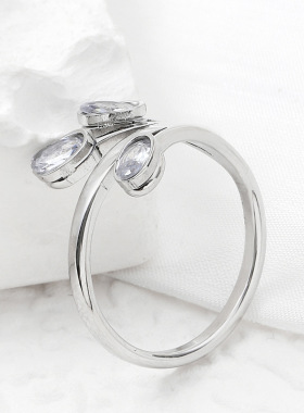 跨境新款不锈钢镶钻树枝戒指