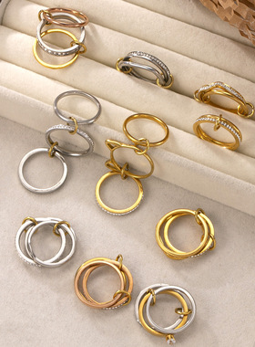 跨境爆款18K金叠戴三层镶钻钛