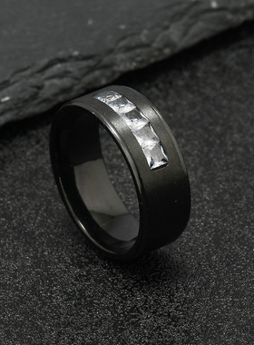 钛钢微镶方钻戒指5140