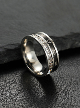 钛钢满天星磨砂镶钻戒指