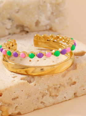 跨境设计感彩色滴油钛钢戒指