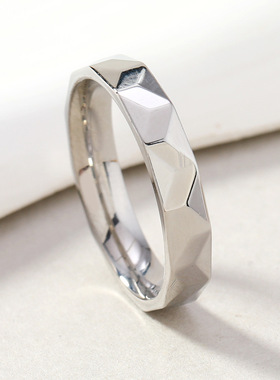 时尚情侣磨砂波浪菱形素圈戒指