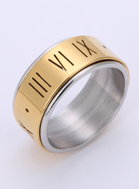 跨境简约可转罗马数字钛钢戒指