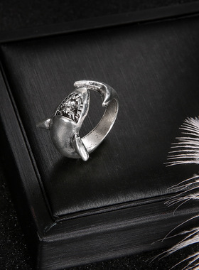 欧美个性跨境电商新款复古简约大白鲨双髻鲨开口合金套装女戒指