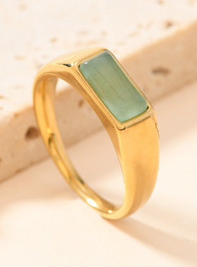 欧美不锈钢长方形天然石情侣对戒