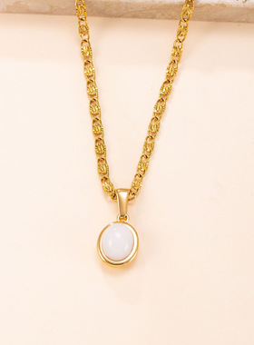 单吊坠不锈钢天然石项链