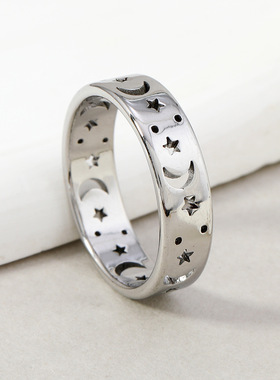 2024欧美镂空星星月亮戒指