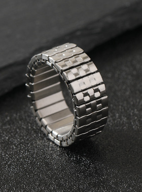 跨境爆款钛钢朋克风可调表带戒指