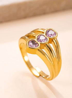 跨境新款复古镀金镶钻钛钢指环