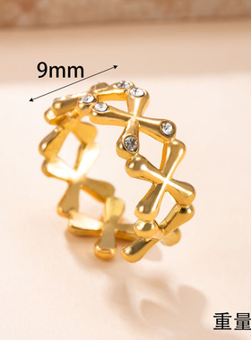 跨境新款不锈钢镶钻食指戒