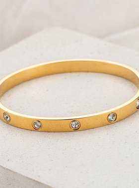 时尚情侣轻奢个性女手饰十钻钛钢手镯潮流满天星满钻首饰