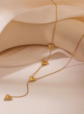 新款钛钢18K金色爱心项链女时尚