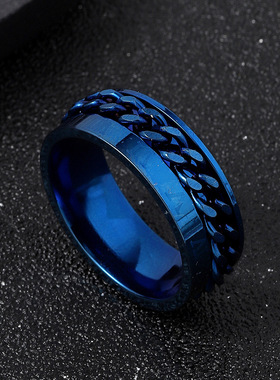 跨境欧美不锈钢罗马字转动戒指