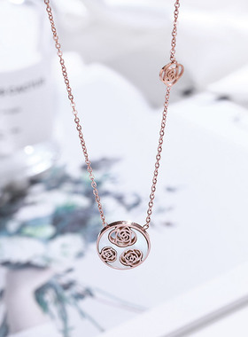 玫瑰贝壳钛钢项链女短款锁骨链日