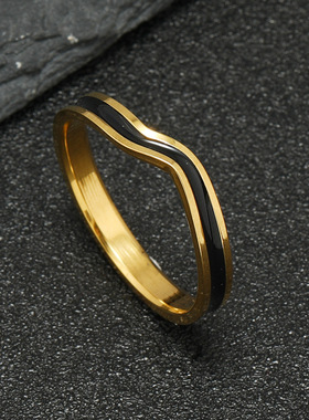 跨境钛钢波浪滴黑油戒指