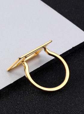 跨境钛钢方形几何戒指