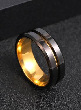 双色拼接拉丝哑光可旋转钛钢戒指