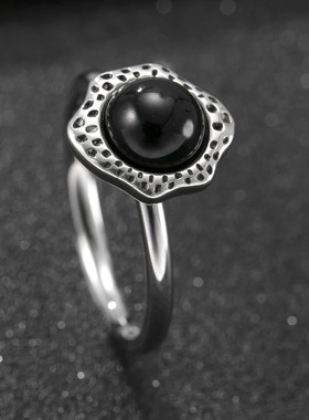 跨境新款不锈钢太阳花天然石戒指