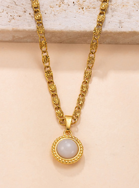 单吊坠不锈钢项链天然石