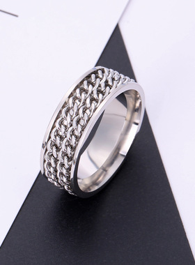 欧美时尚可转动双排链条戒指