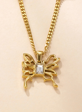 不锈钢朋克蜘蛛十字架项链