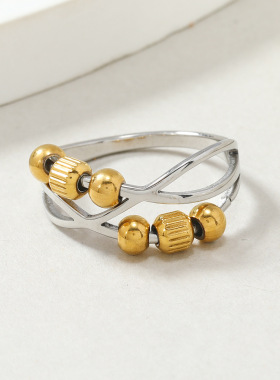 欧美热销钛钢镂空旋转戒指