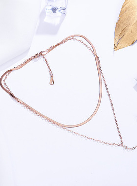新款双层扁蛇链项链女