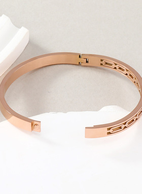 欧美跨境金色镂空O型钛钢手镯