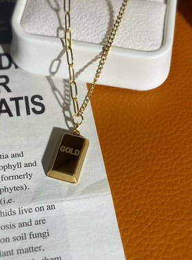 解忧暴富小金条钛钢项链