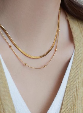 双层叠戴感小豆子锁骨链新款多层