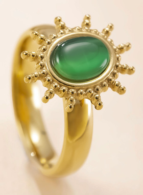 欧美跨境钛钢太阳花戒指