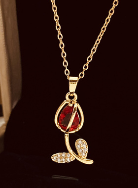 郁金香锆石钛钢项链60