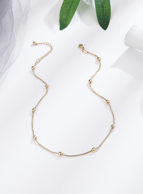 个性简约玫瑰金定位珠锁骨链新款