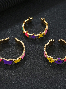 多巴胺钛钢五角星蝴蝶戒指