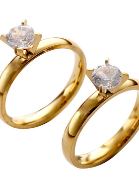 韩版小众4mm锆石钛钢戒指