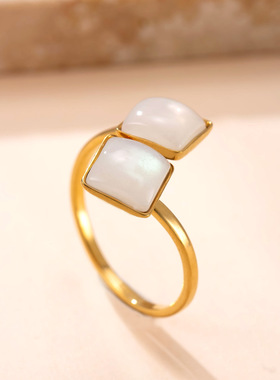 跨境热销钛钢天然石开口戒