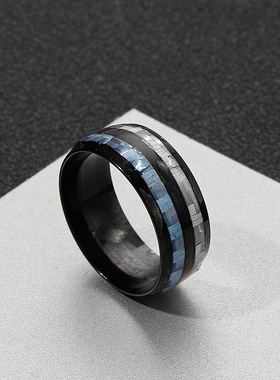 跨境碳纤维双线钛钢戒指