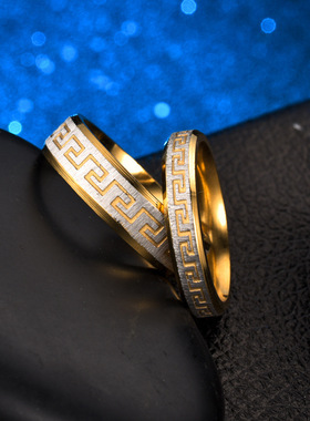 欧美复古长城纹钛钢戒指