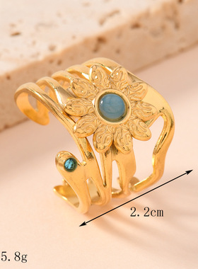 欧美设计感油压花朵镶珍珠戒指