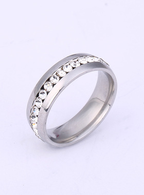 跨境热卖钛钢镶钻戒指